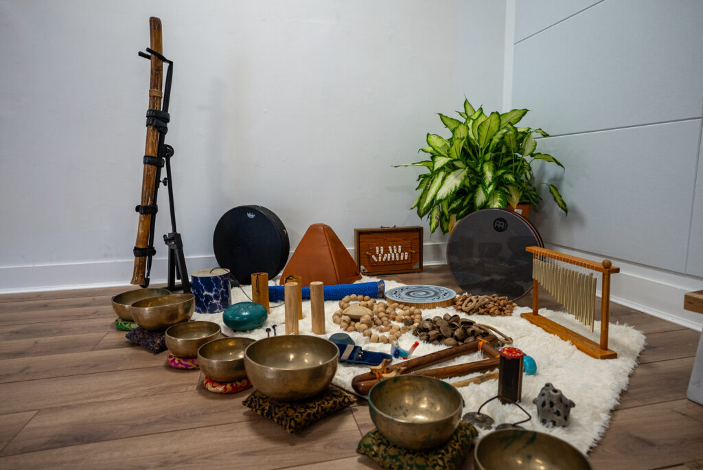 Singing bowls and sound healing instruments
